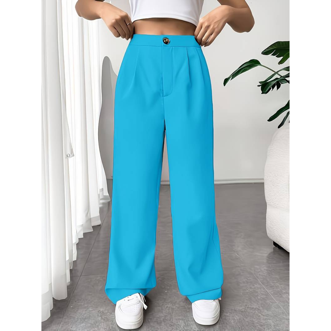 Dam Vida Byxor - Hög Midja - Elegant Plisserad Design - Bekvämt Flödande Tyg