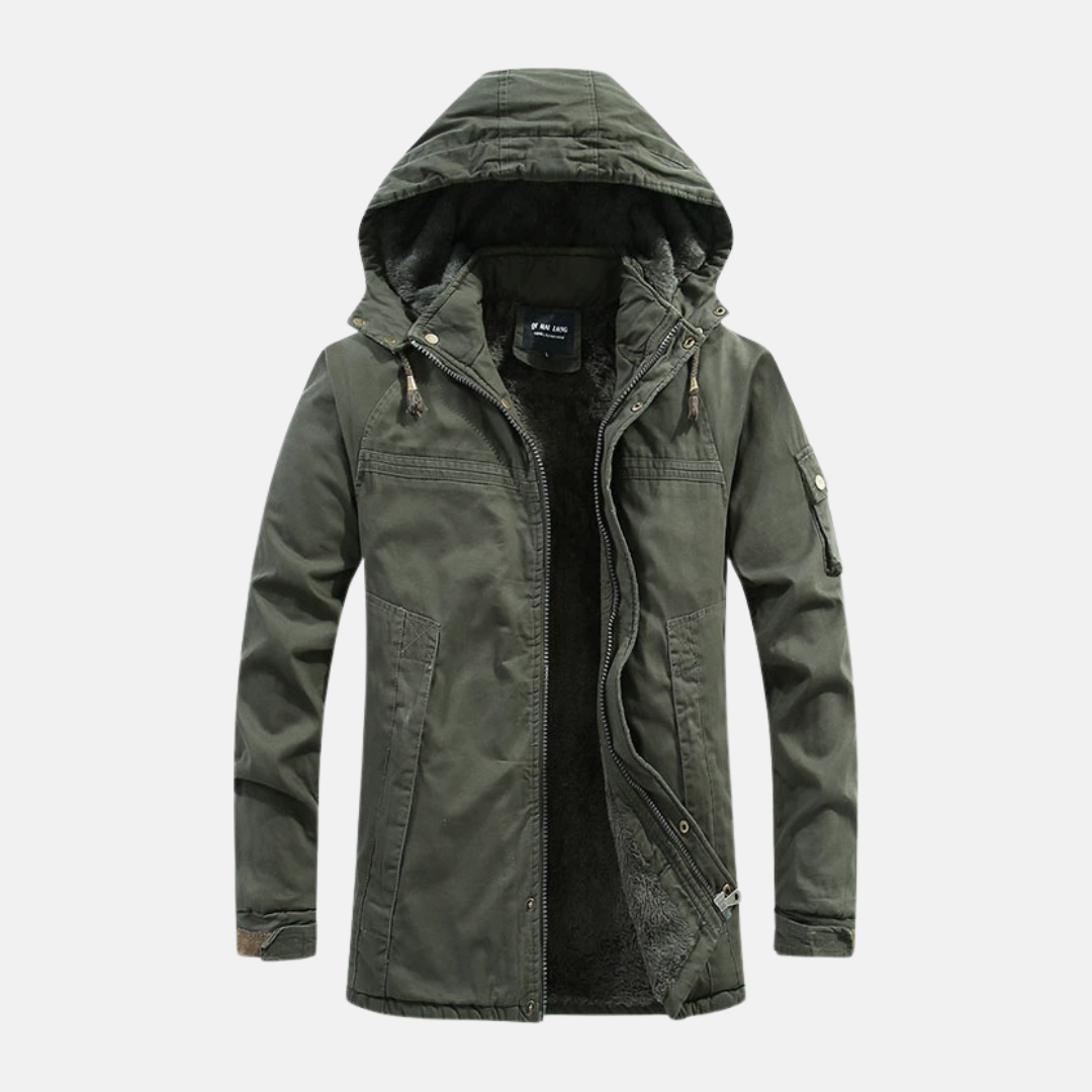 Herrjacka – Slim Fit – Mellanlång – Varm Fleecefodrad – Huva och Fickor