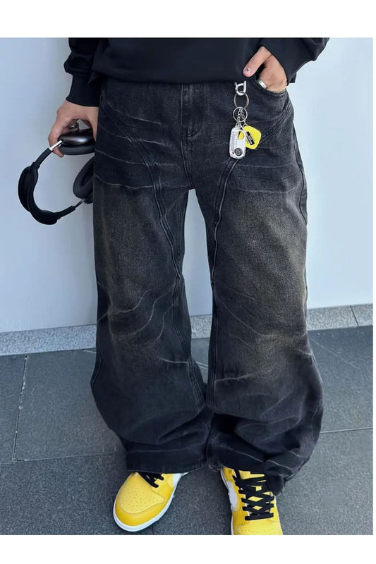 Herr Jeans - Baggy Passform - Slitna Denim - Låg Midja - Avslappnad Streetwear