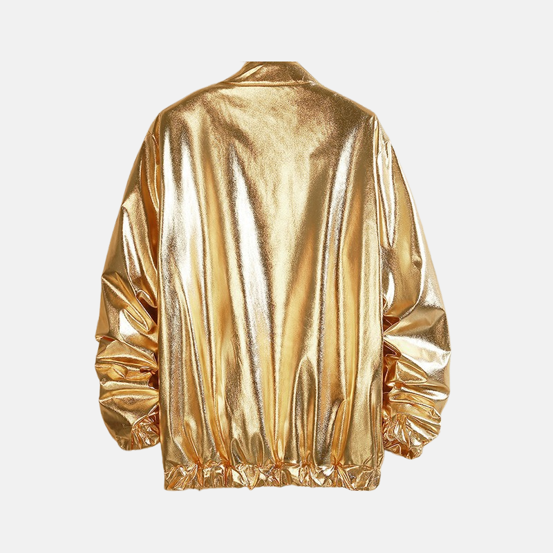 Herrjacka – Glansigt Tyg – Lös Passform – Dragkedja – Streetwear