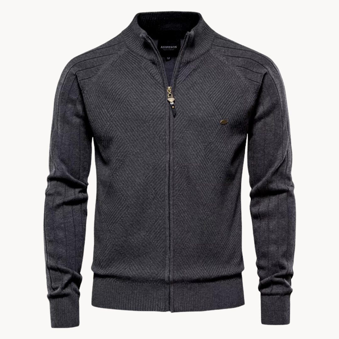 Herrjacka – Slim Fit – Stickad Ullmix – Dragkedja – Ribbad Kant – Vardagsplagg
