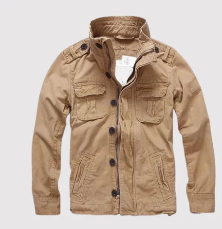 Herrjeansjacka – Regular Fit – Flera Fickor – Knäppning – Hög Krage