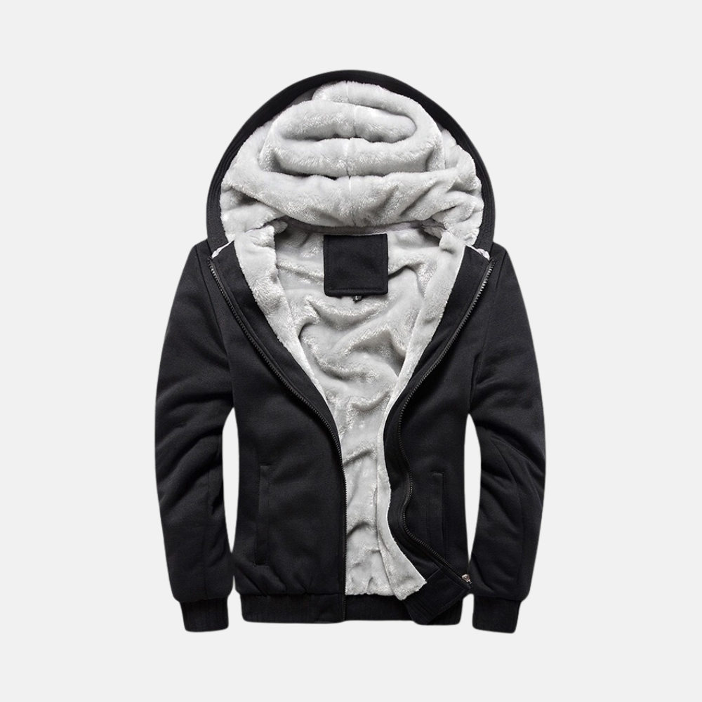 Herr Jacka - Mjuk Stickad Yttersida - Huva - Relaxed Fit - Höftlång