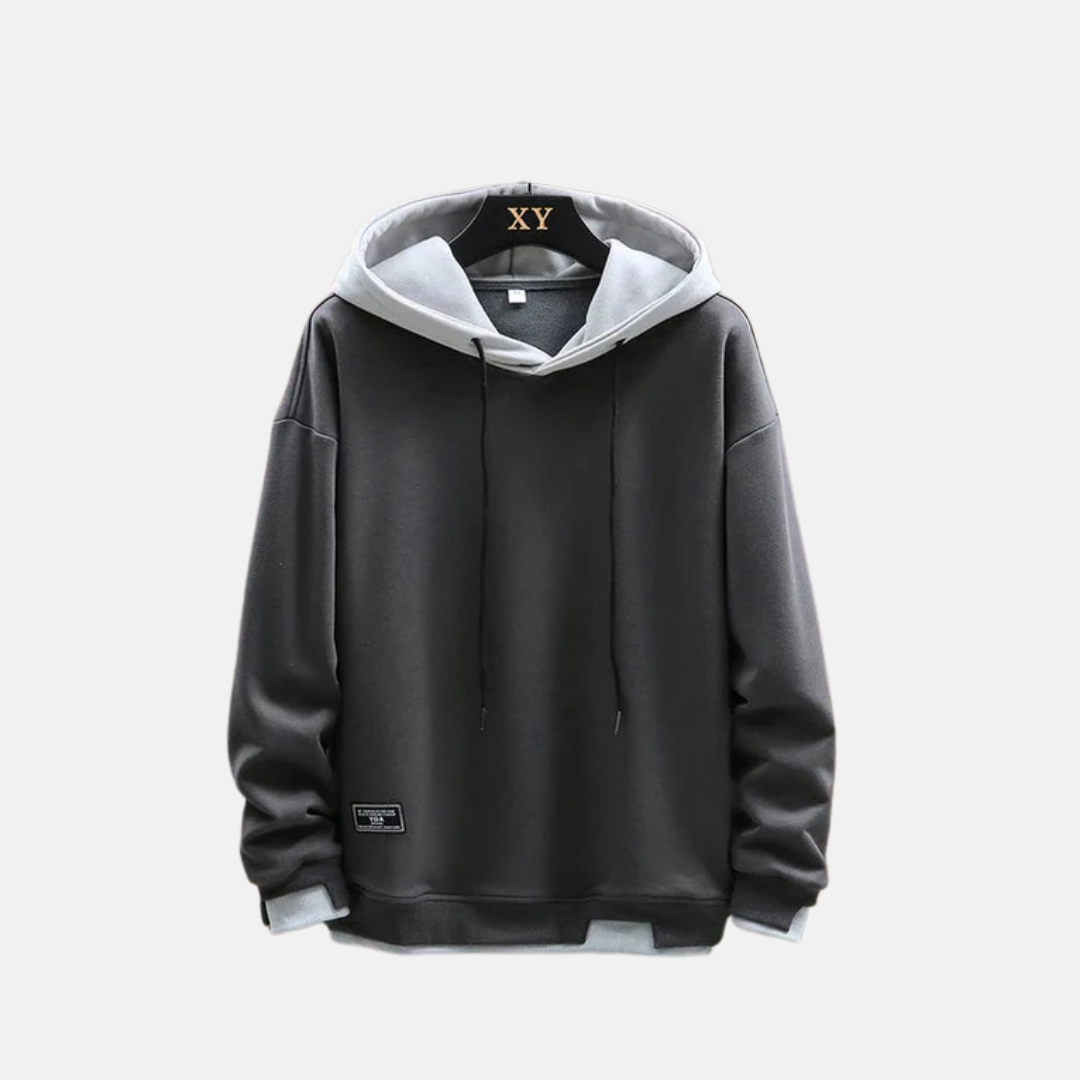 Herrhoodie – Avslappnad Passform – Bomullsblandning – Dragskohuva – Ribbade Muddar