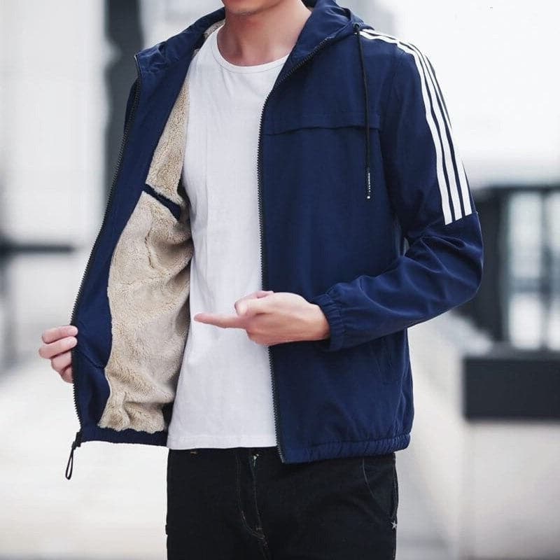 Herrjacka – Vindjacka med Huva – Mjukfodrad – Regular Fit – Dragkedja – Sportig Stil