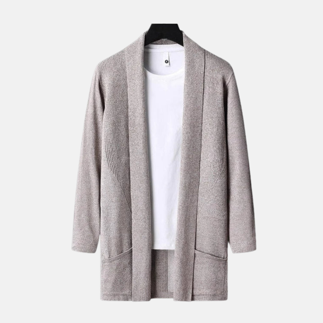 Herrkofta – Slim Fit – Stickad – Öppen Front – Lång Ärms – Med Fickor