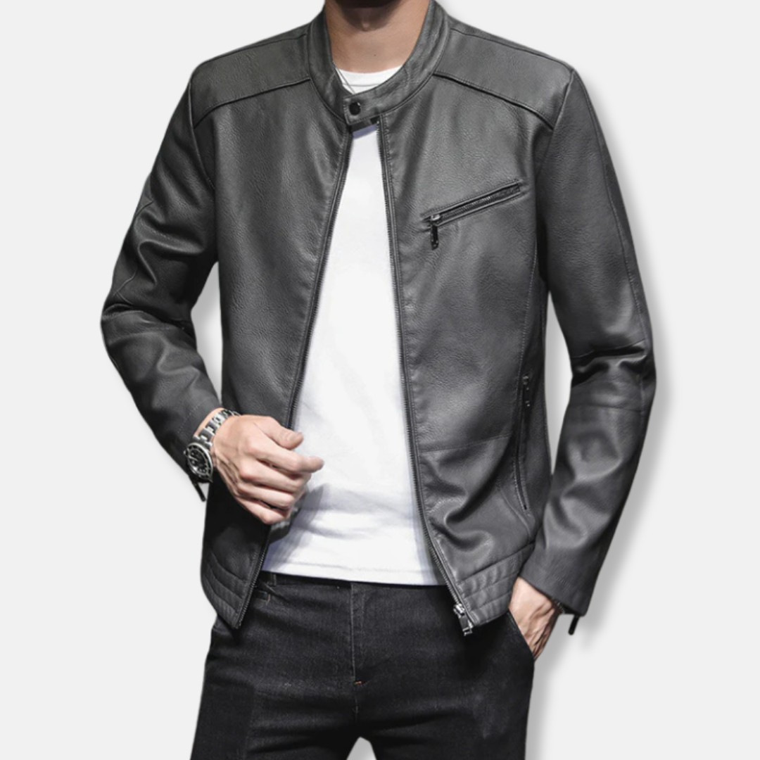 Herr Bikerjacka – Smal Passform – Struktur Silhuett – Ståkrage – Dragkedjefickor