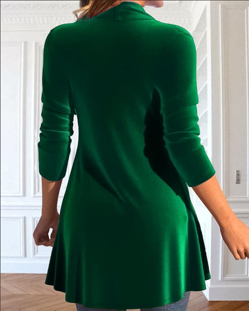 Kvinnors skräddarsydda cardigan – Asymmetrisk design – Vattenfallsfront – 3/4 ärm – Bältad passform
