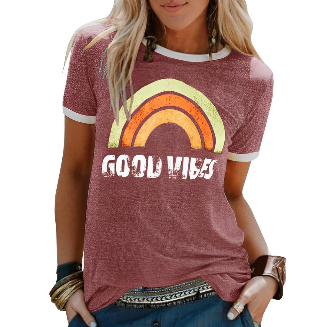 Dam T-shirt – Avslappnad Passform – Mjukstickad – Vintagegrafik – Vardagsplagg