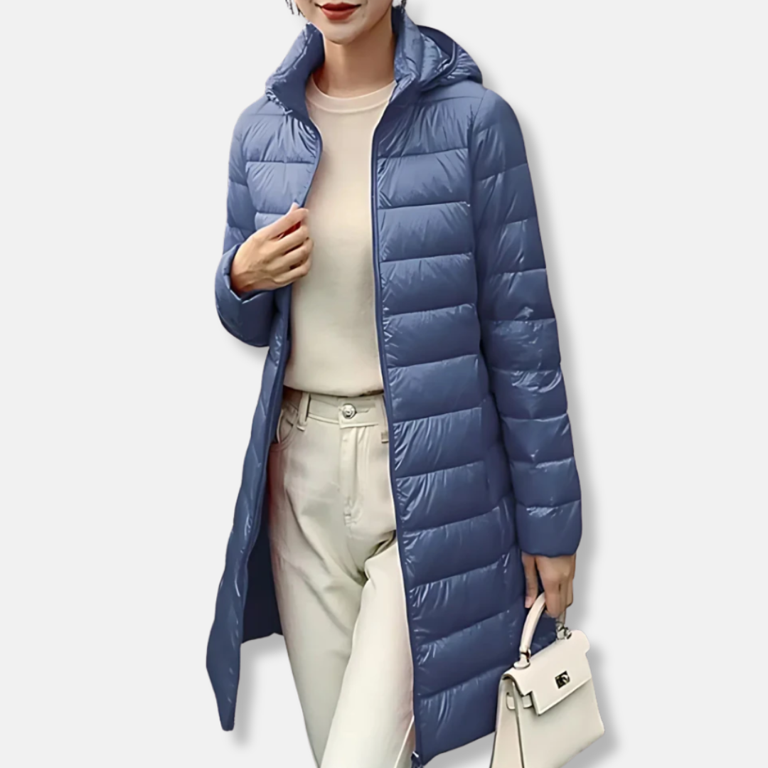 Dam Pufferjacka – Slim Fit – Lättviktsfoder – Huva – Midjelång Quiltdesign
