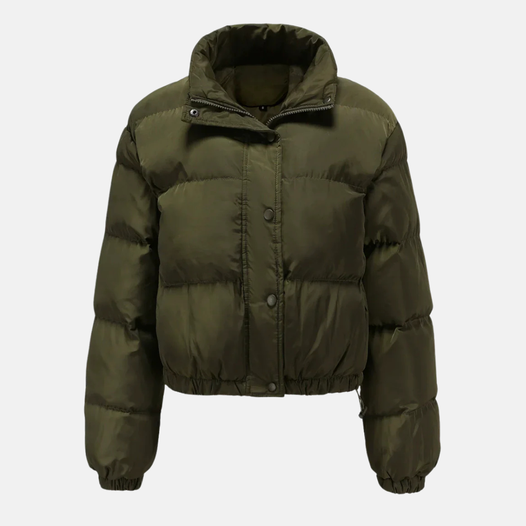 Dam Pufferjacka – Oversized Passform – Hög Krage – Justerbar Kort Fåll