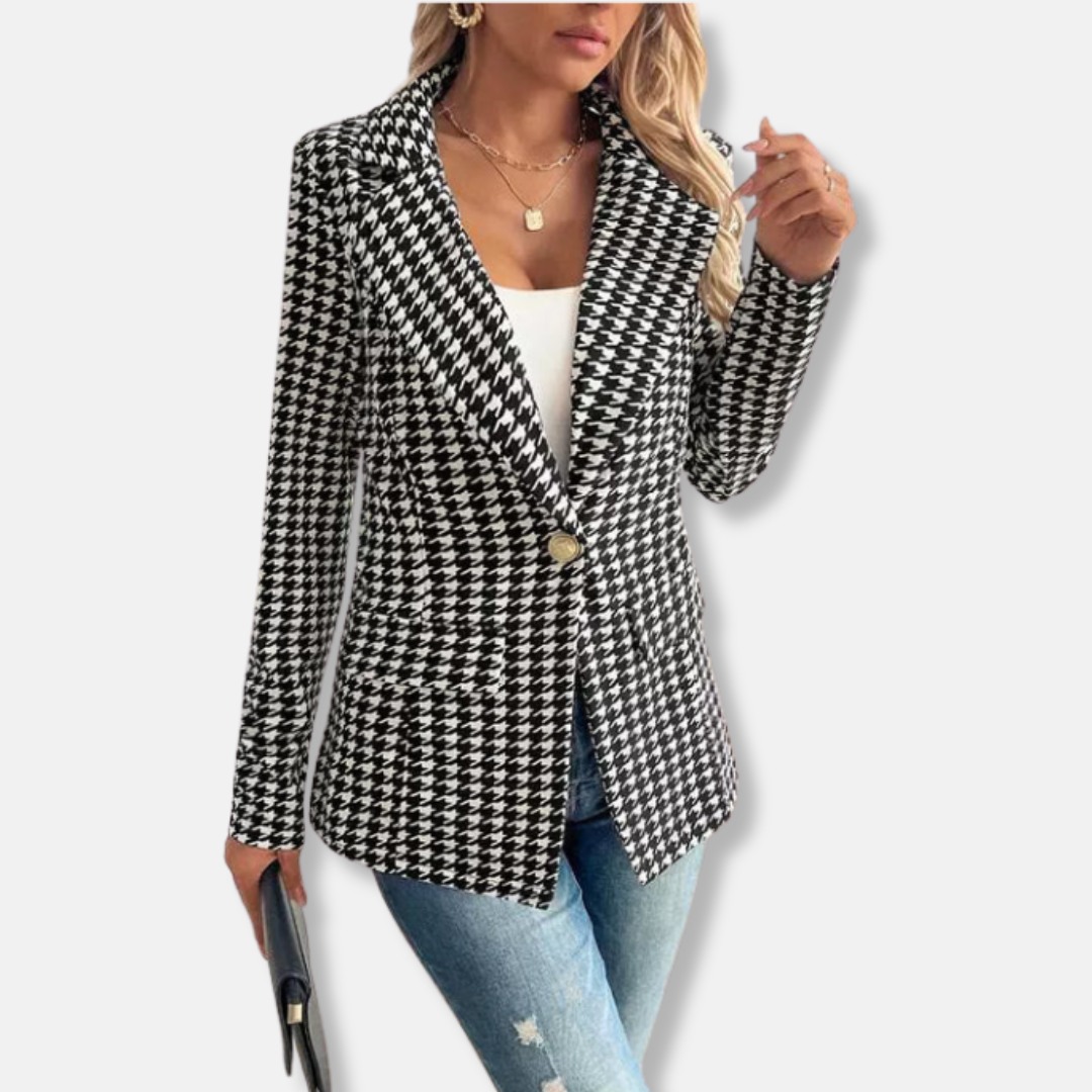 Dam Blazer – Skräddarsydd Passform – Houndstooth – Enkelknäppning – Kavajslag