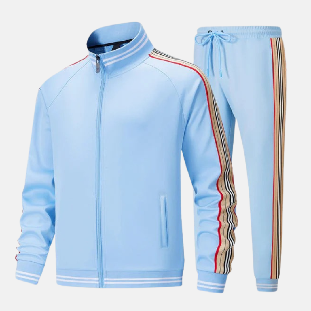 Herrset Tvådelat – Slim Fit – Hög Krage – Hel Dragkedja – Joggingbyxa med Dragsko