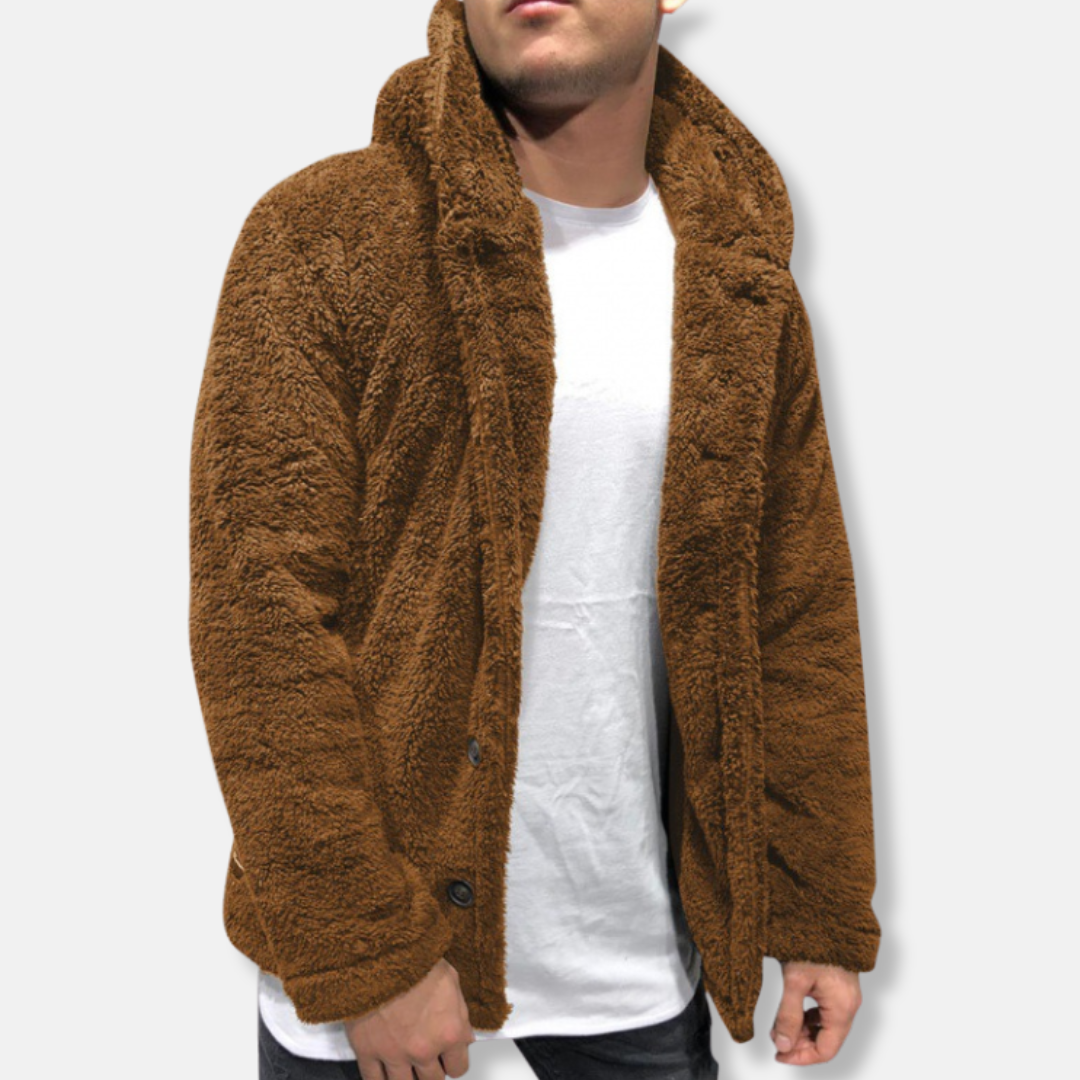 Herrjacka med huva – Fleece – Avslappnad passform – Knäppning fram