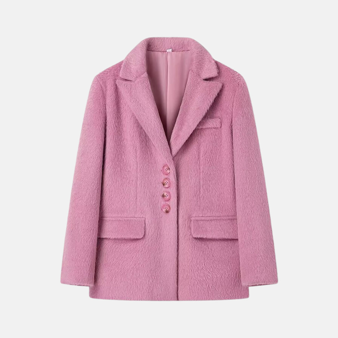 Dam Blazer – Oversized Passform – Mjuk Textur – Kavajslag – Klaffickor