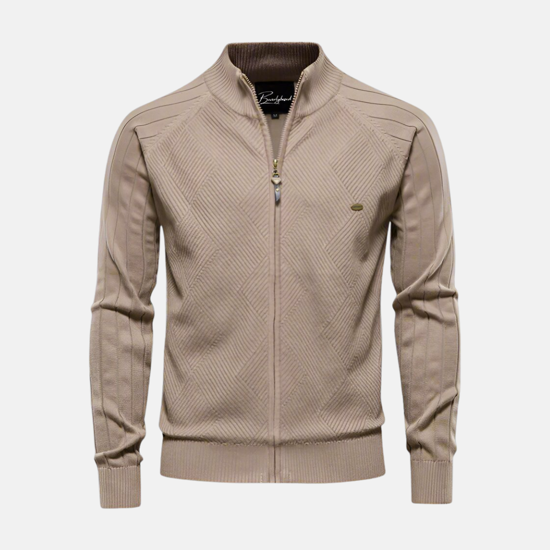 Herrjacka Stickad – Regular Fit – Strukturerad Textur – Hög Krage – Dragkedja