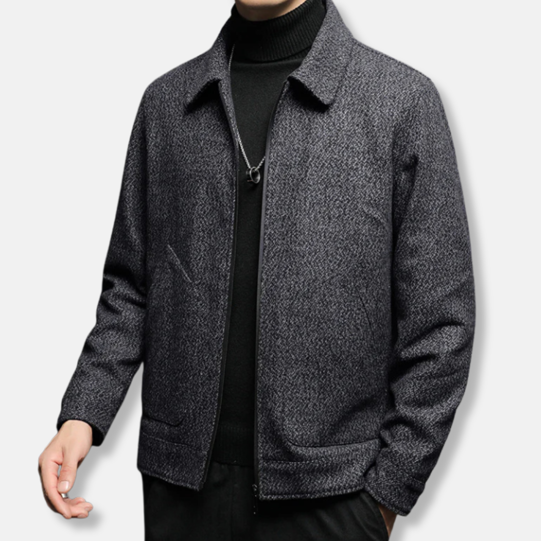 Herr Jacka – Regular Fit – Texturerat Vävtyg – Hel Dragkedja – Muddar vid Kant
