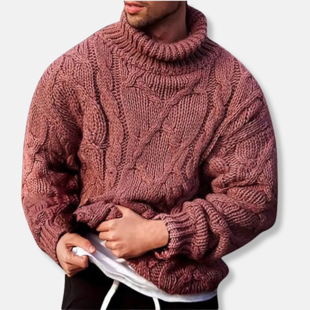 Herrtröja – Oversize Passform – Grov Cable Knit – Polokrage – Lång Ärmar