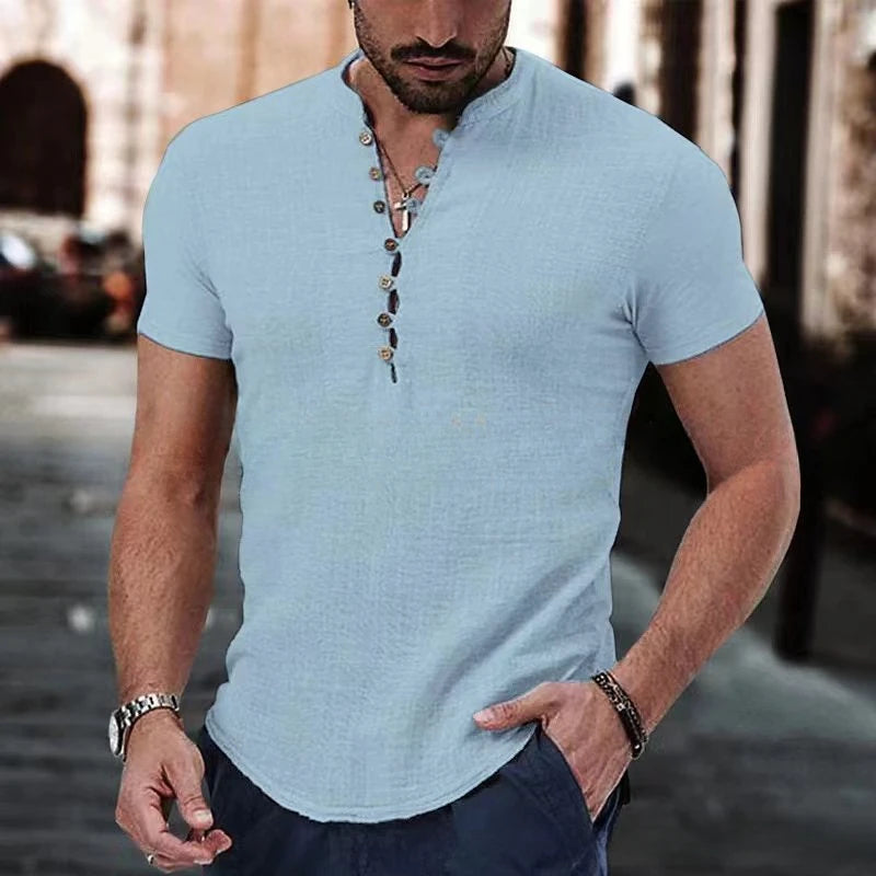 Herrskjorta med kort ärm – Slim Fit – Andningsbar mix – Knapphals avslappnad stil