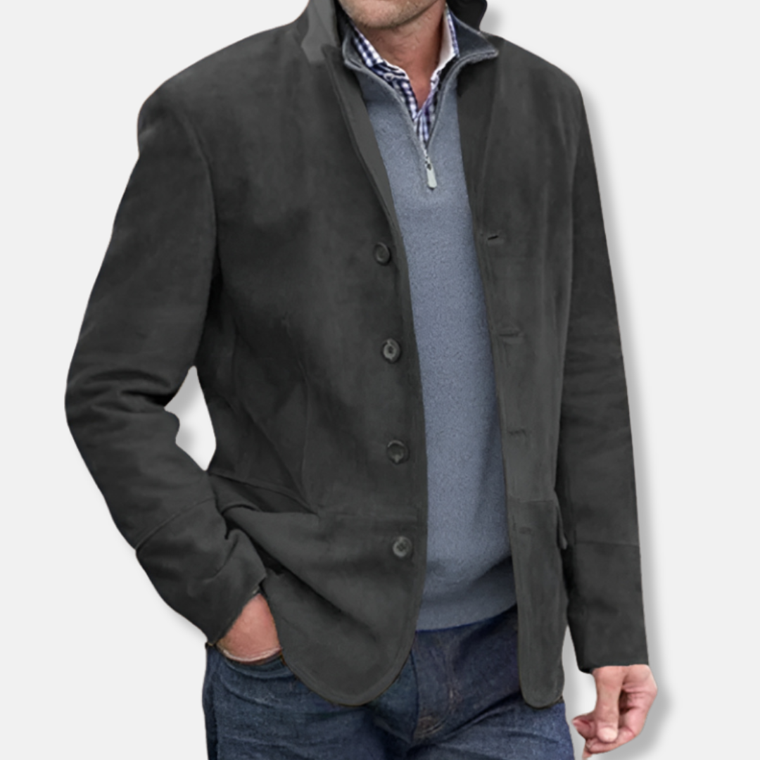 Herrjacka – Regular Fit – Lyxigt Tyg – Ståkrage – Knappar – Vintage Stil