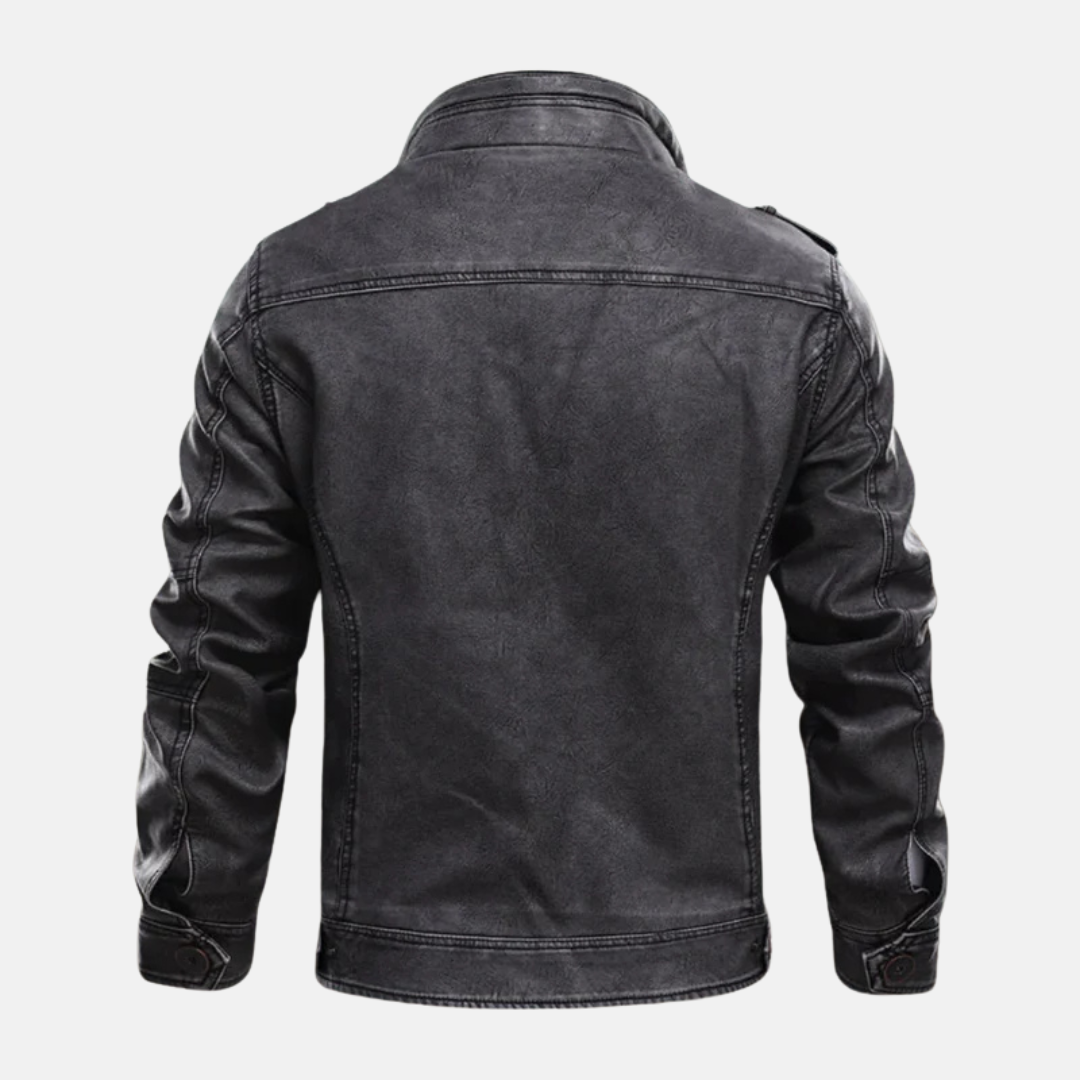 Herrjacka i Läder – Slim Fit – Tvättad Distressed Finish – Flera Fickor – Resårdetaljer