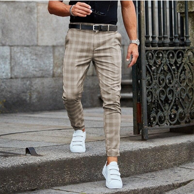 Herr Byxor - Slim Fit - Rutigt Mönster - Kort Ben - Stilrent och Bekvämt
