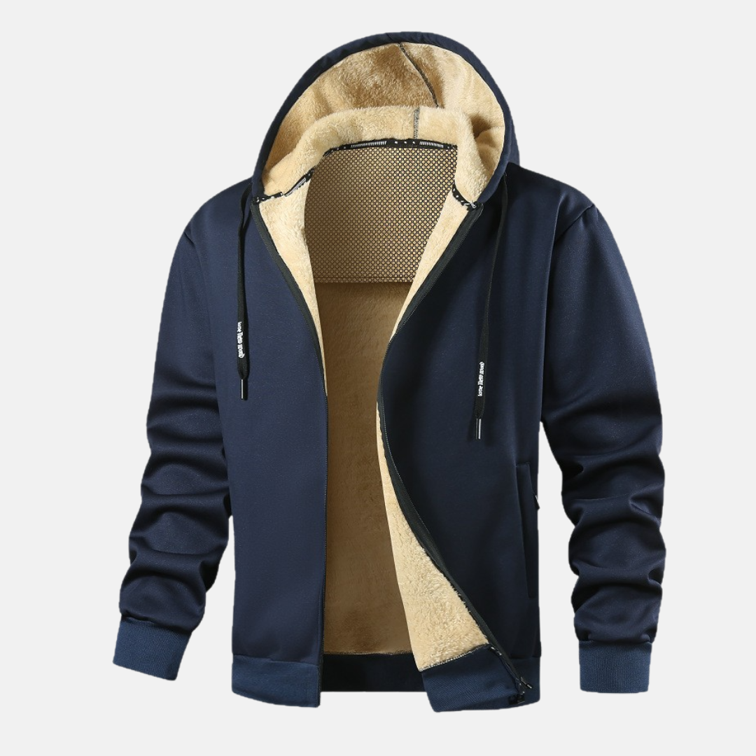 Herr Hoodiejacka – Avslappnad Passform – Dragkedja – Fleecefodrad – Ribbad Kant