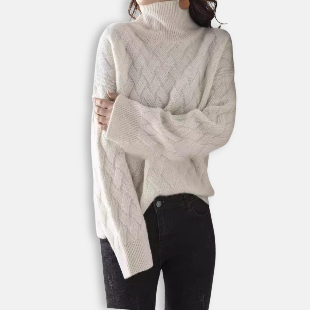 Damtröja – Oversized Passform – Ribbad Polokrage – Texturerad Stickning