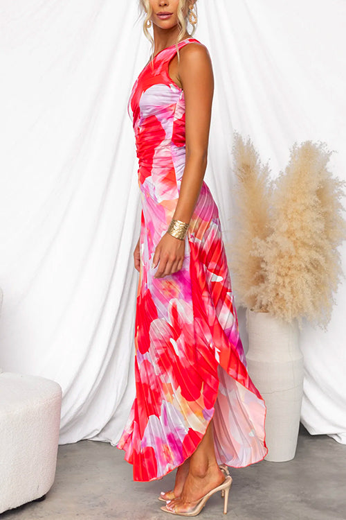 Dam Maxiklänning – One-Shoulder – Rynkad Liv – Flödande Elegant Design