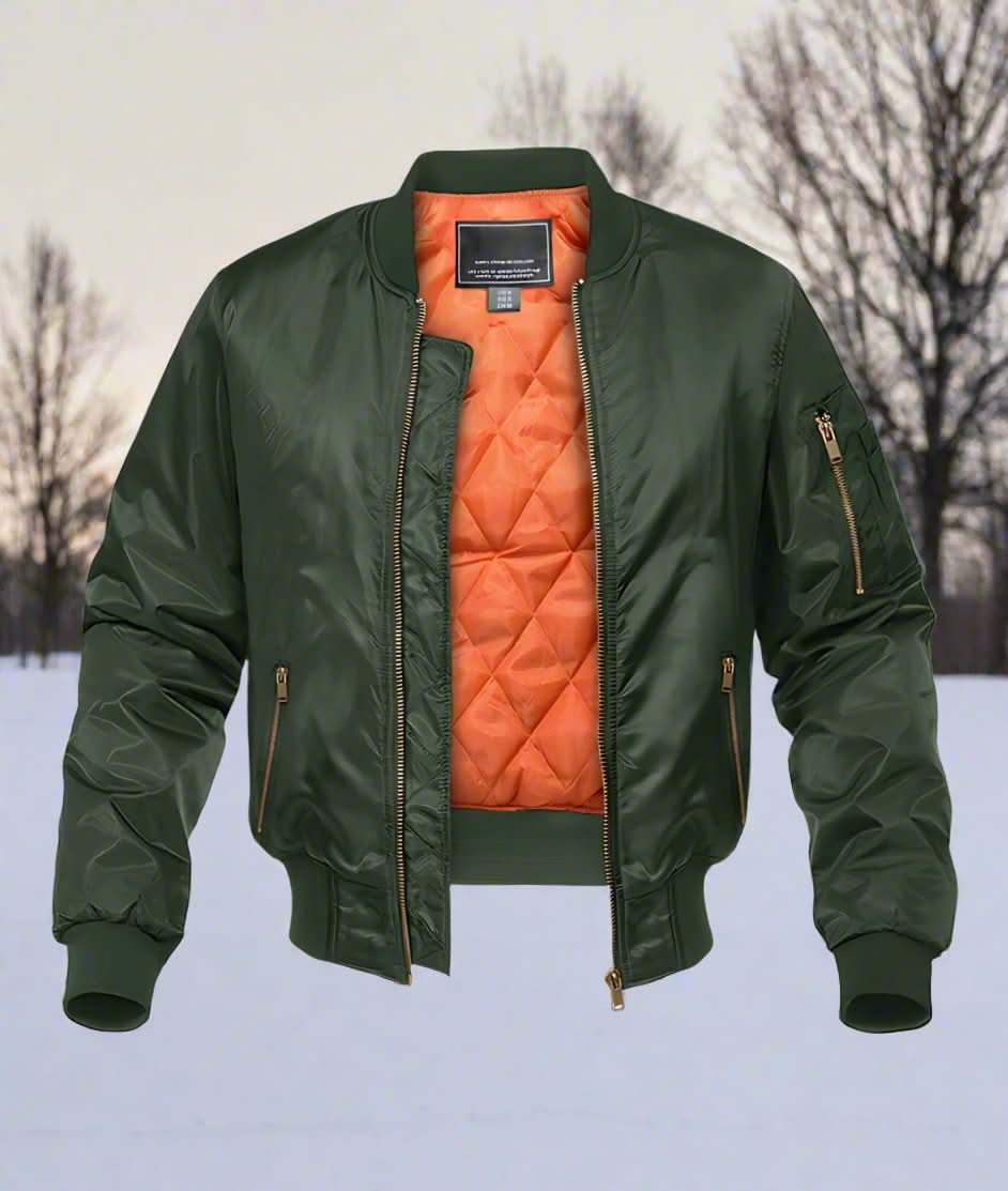 Herr Bomberjacka - Slim Fit - Quiltad Foder - Ribbad Krage & Muddar - Dragkedja