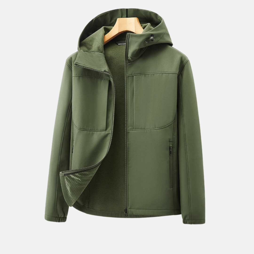Herrjacka Softshell – Normal Passform – Fleecefodrad – Justerbar Huva – Dragkedjefickor