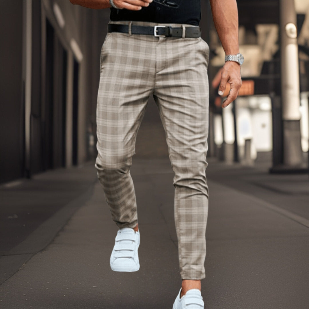 Herrchinos – Slim Fit – Rutigt Mönster – Andningsbart Tyg – Fullängd – Vardagsstil