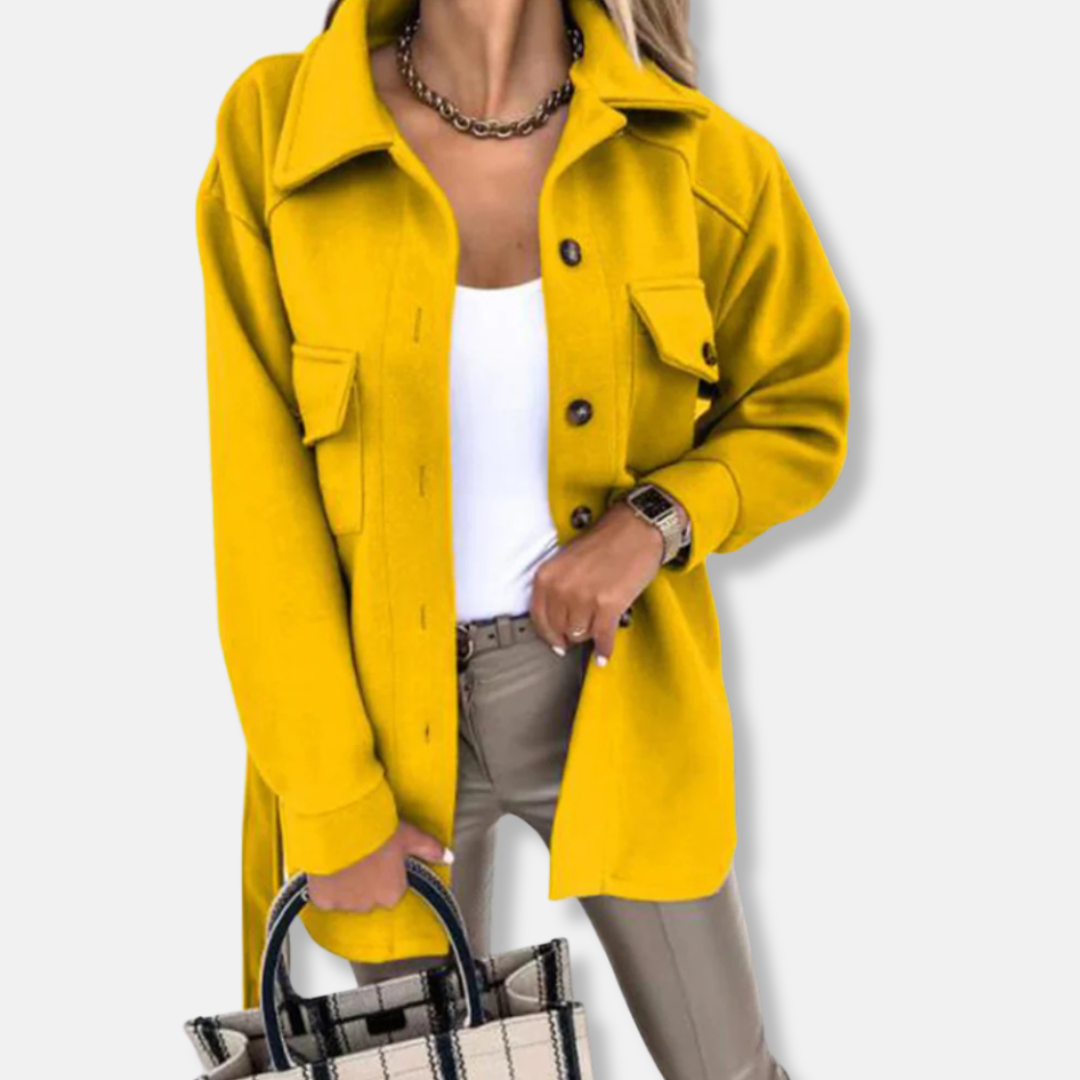Dam Shacket Jacka – Oversize Passform – Lång Modell – Bälte – Bröstfickor med Lock