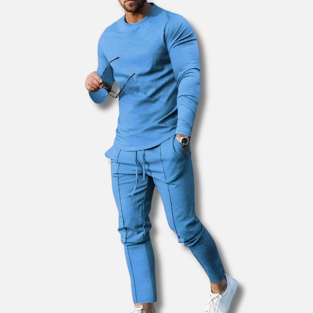 Herrset med Sweatshirt och Joggingbyxor – Slim Fit – Bomullsblandning – Crewneck – Dragsko i Midjan