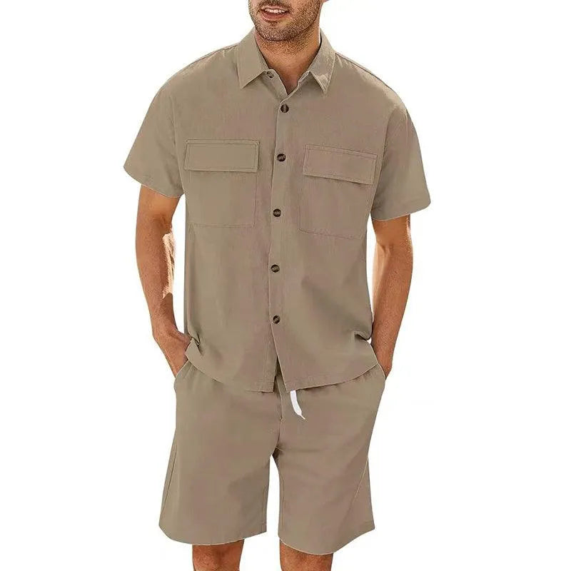 Herrset med skjorta och shorts – avslappnad passform – kort ärm – andningsbar design
