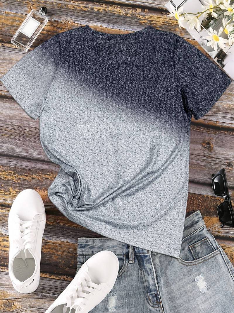 Dam T-shirt - Rundhals - Kortärmad - Fjäril & Hjärtmotiv - Bekväm Vardagströja