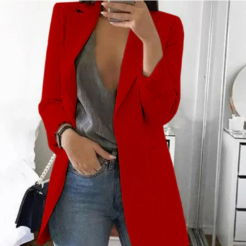 Dam Blazer – Skräddarsydd Passform – Klassisk Enkelknäppt – Kavaj med Flikfickor