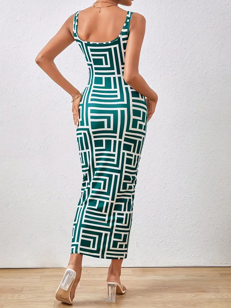 Kvinnors Midiklänning - Bodycon Passform - Spaghettiband - Fyrkantig Halsringning