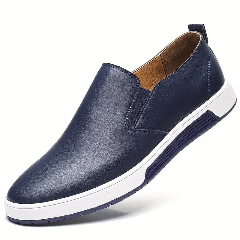 Herr Slip-on Skor - Läderimitation - Elastiska Paneler - Gummisula - Bekväm Casual