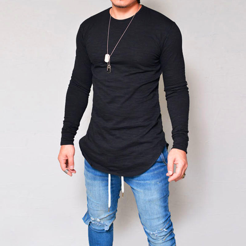 Herr T-shirt med lång ärm – Slim Fit – Rund hals – Mjuk andningsbar bomullsblandning