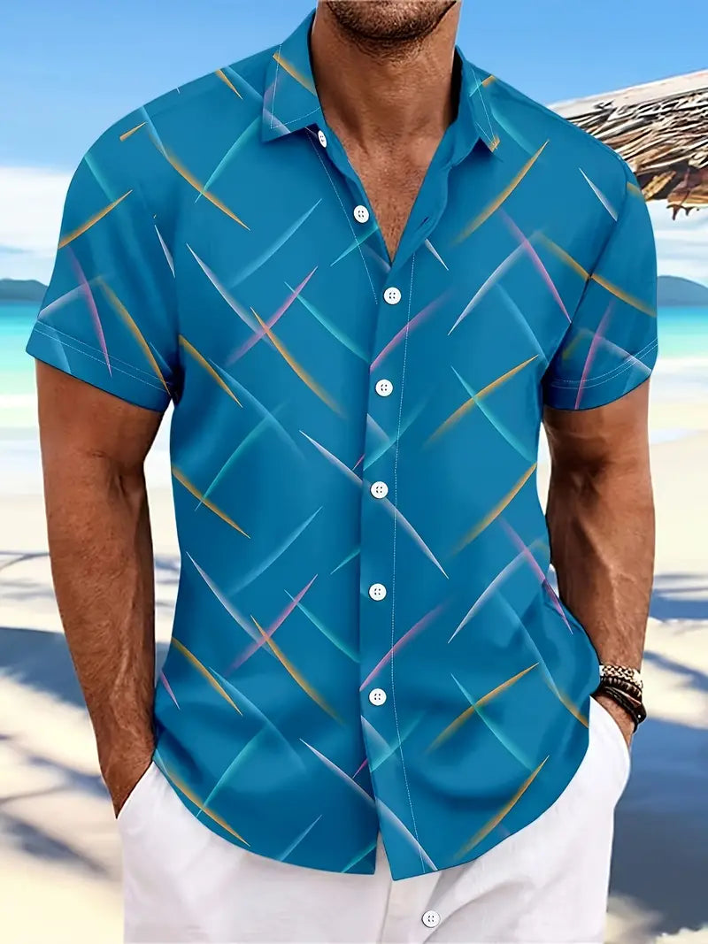 Herr Skjorta - Kortärmad Button-Up - Lätt och Andningsbar - Modern Mönstrad Design