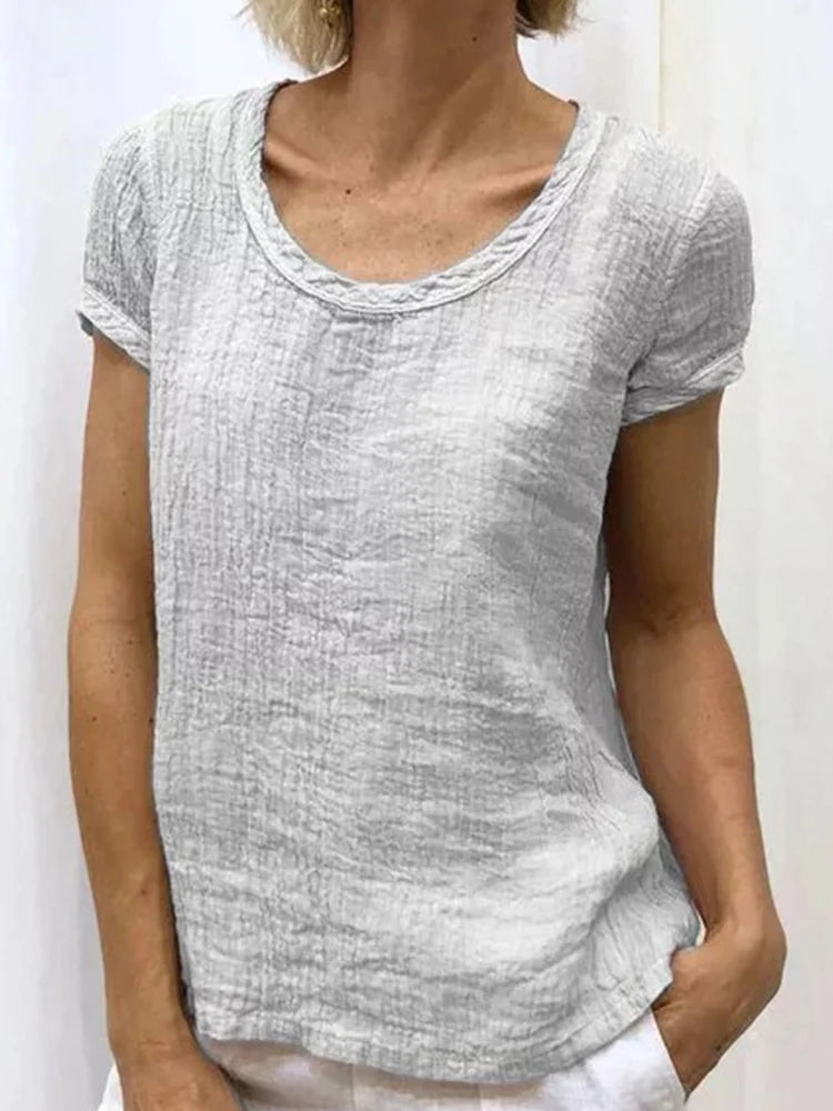 Dam T-shirt – Avslappnad Passform – Skrynklig Textur – Kort Ärm – Andningsbart Tyg