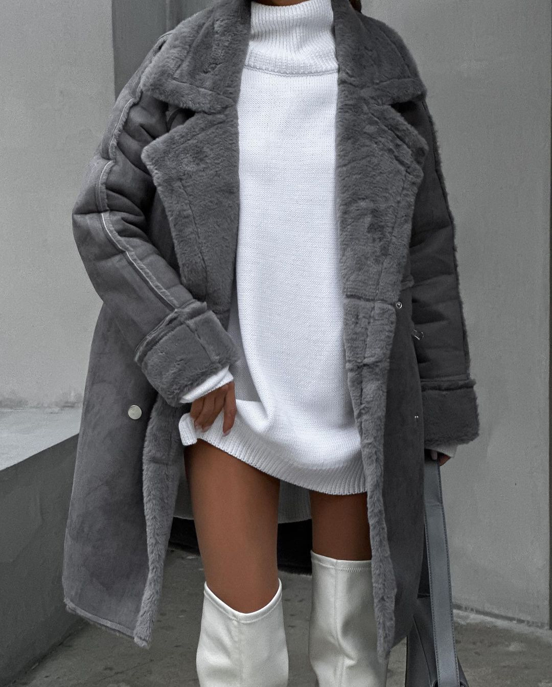 Damkappa - Lång Dubbelknäppt Shearling - Varmt Foder - Notchkrage - Stilren Design