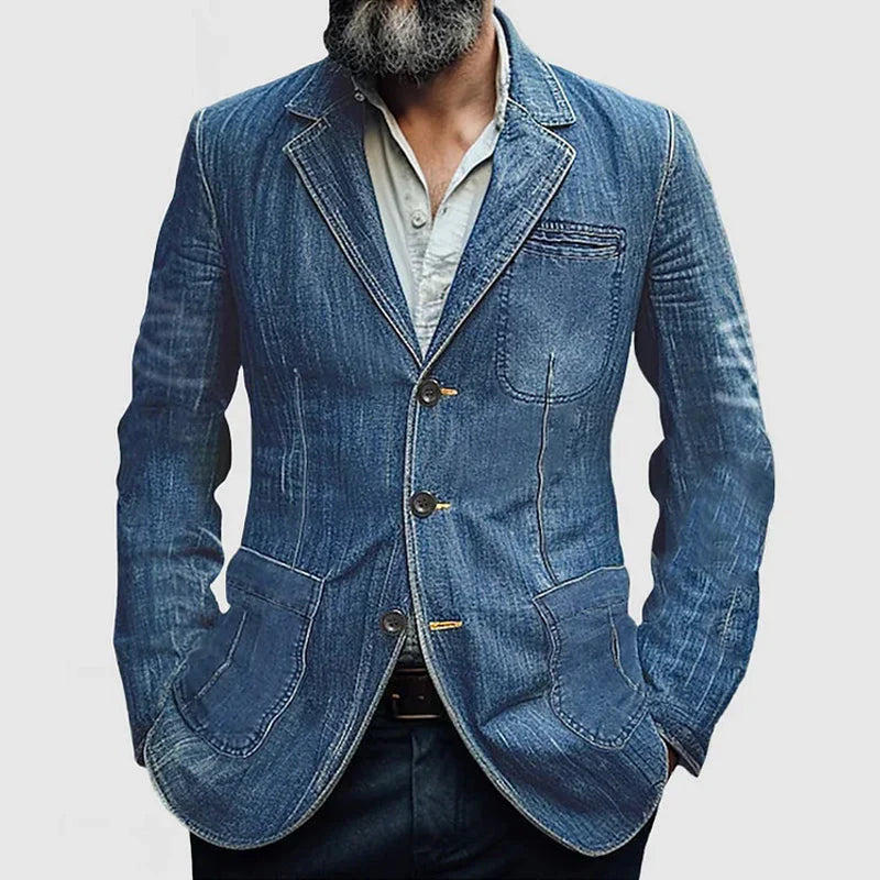 Herrkavaj – Denim – Skräddarsydd Passform – Enradig – Casual Look – Notchslag