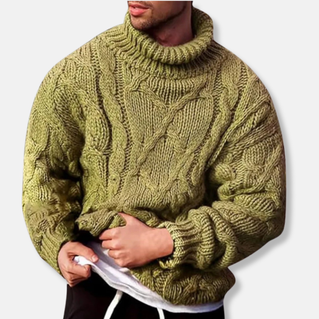 Herrtröja – Oversize Passform – Grov Cable Knit – Polokrage – Lång Ärmar
