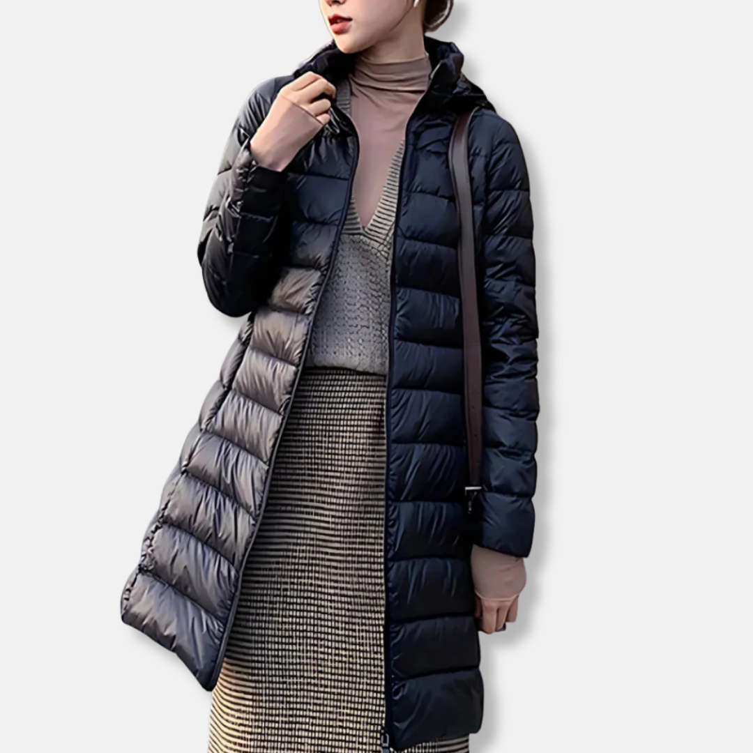 Dam Pufferjacka – Slim Fit – Lättviktsfoder – Huva – Midjelång Quiltdesign
