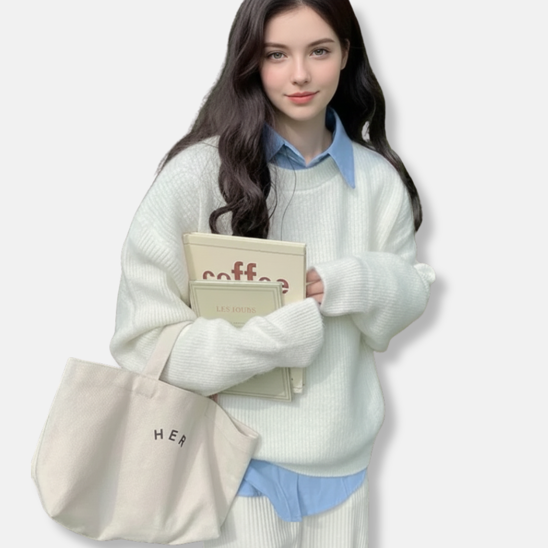 Damtröja – Oversize Passform – Mjuk Stickad – Ribbad Kant – Avslappnad Stil