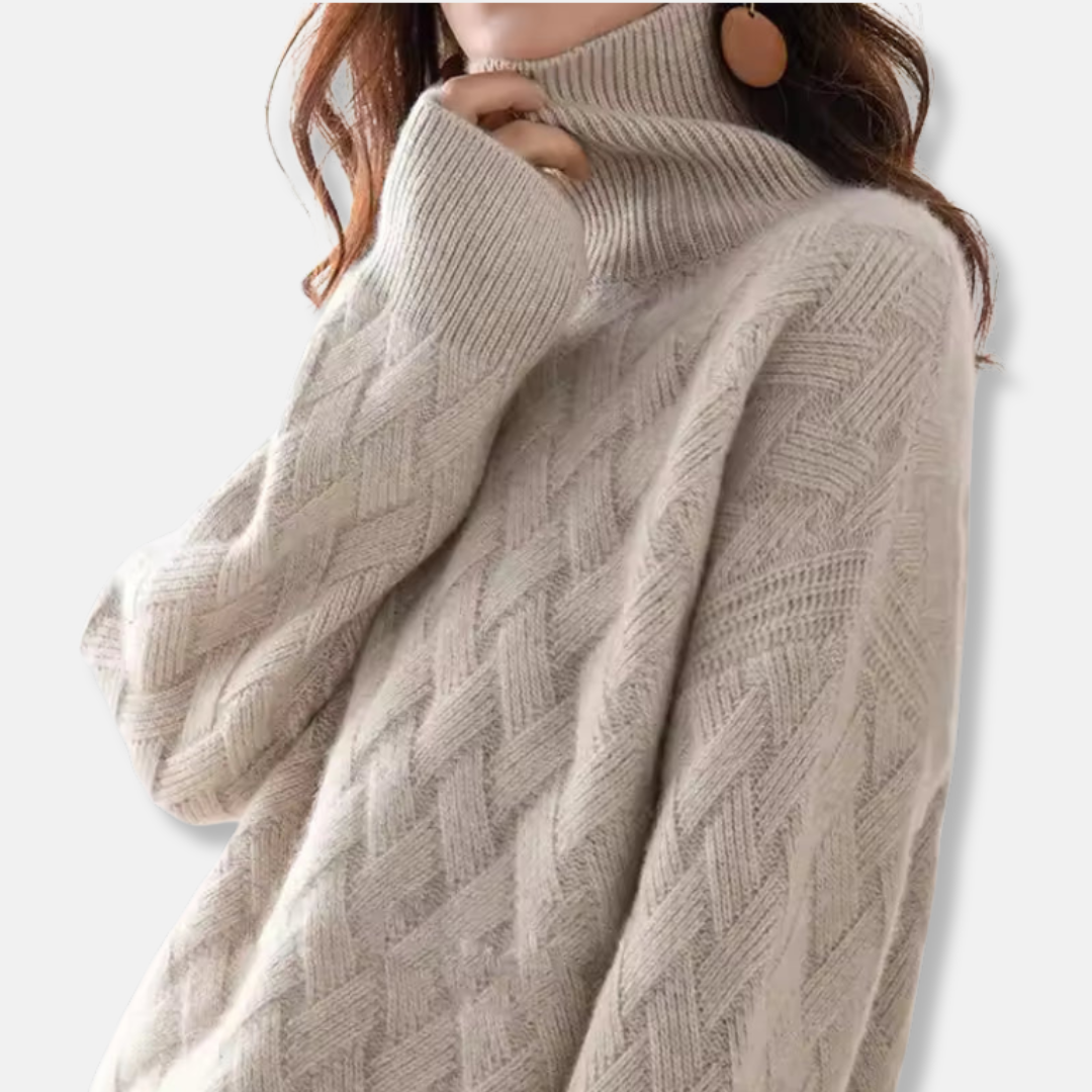 Damtröja – Oversized Passform – Ribbad Polokrage – Texturerad Stickning