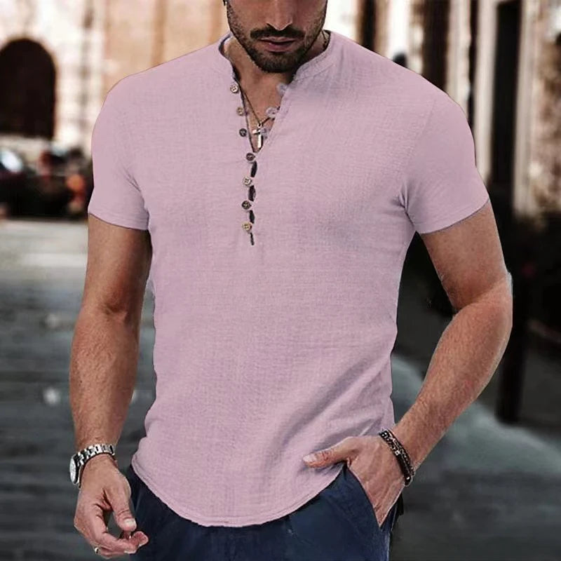 Herrskjorta med kort ärm – Slim Fit – Andningsbar mix – Knapphals avslappnad stil