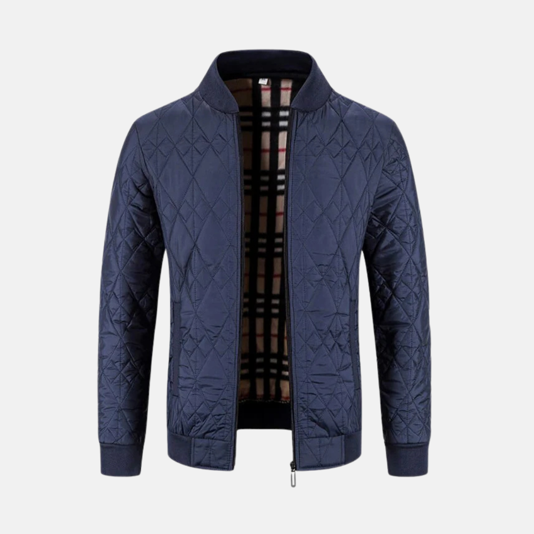 Herr Bomberjacka – Quiltat Tyg – Normal Passform – Ribbade Kanter – Hel Dragkedja